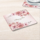 Dessous-de-verre Carré En Papier Fleurs d'aquarelle rose fêtards Parties scintillan (Incliné)