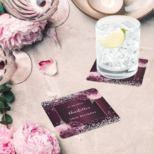 Dessous-de-verre Carré En Papier Fleurs d'argent bourgogne anniversaire