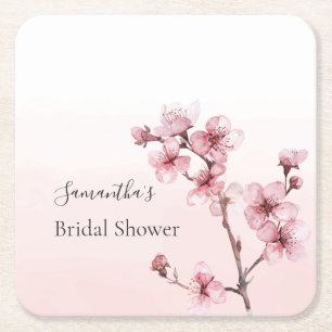 Dessous-de-verre Carré En Papier Fleurs de Cerisier Rose Fête de Mariage Romantique