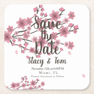 Dessous-de-verre Carré En Papier Fleurs de Cerisier Save the Date
