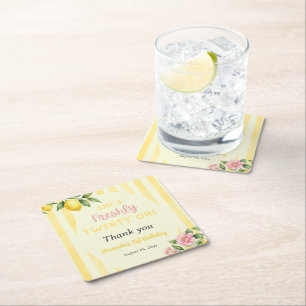 Dessous-de-verre Carré En Papier Fleurs de Citron Frais Jaune Rayures 21e Anniversa