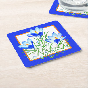 Dessous-de-verre Carré En Papier Fleurs de Crocus Bleu