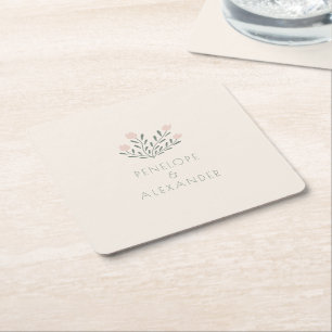 Dessous-de-verre Carré En Papier Fleurs de Folk Scandi Rose Pâle et Sage Mariage Su