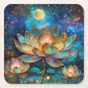 Dessous-de-verre Carré En Papier Fleurs de lotus en verre coloré au clair de lune