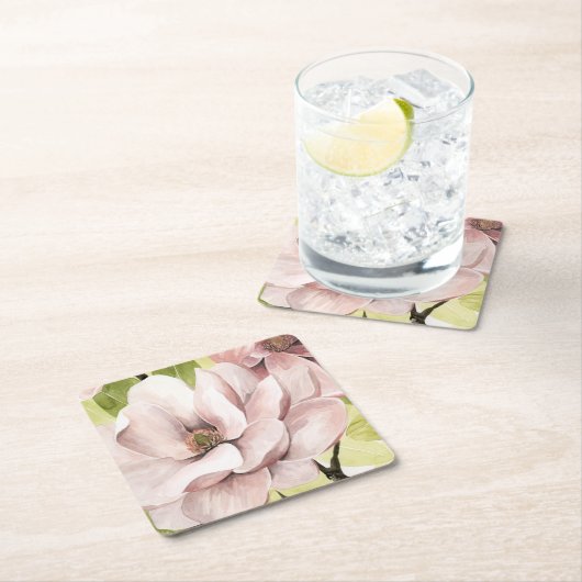 Dessous-de-verre Carré En Papier Fleurs de Magnolia rousses (En situation)