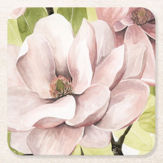 Dessous-de-verre Carré En Papier Fleurs de Magnolia rousses (Devant)