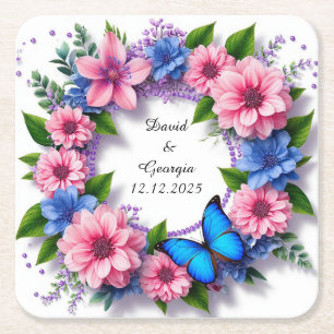 Dessous-de-verre Carré En Papier Fleurs de mariage cadre circulaire