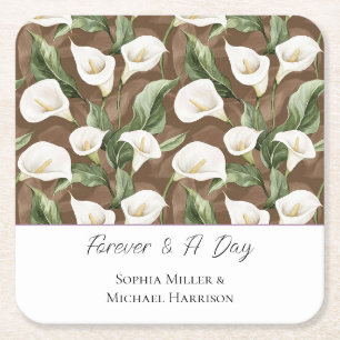Dessous-de-verre Carré En Papier Fleurs de mariage de lys calla blanc