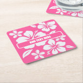 Dessous-de-verre Carré En Papier Fleurs de plage rose tropicale (Incliné)