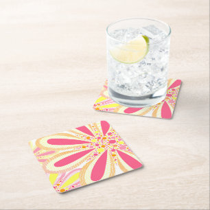 Dessous-de-verre Carré En Papier Fleurs de printemps jaune et rose