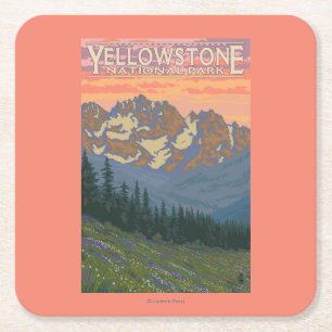Dessous-de-verre Carré En Papier Fleurs de ressort - parc national de Yellowstone