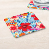 Dessous-de-verre Carré En Papier fleurs d'hibiscus bleu tropical (Incliné)