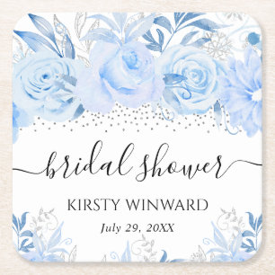 Dessous-de-verre Carré En Papier Fleurs d'hiver bébé bleu aquarelle Shower de maria