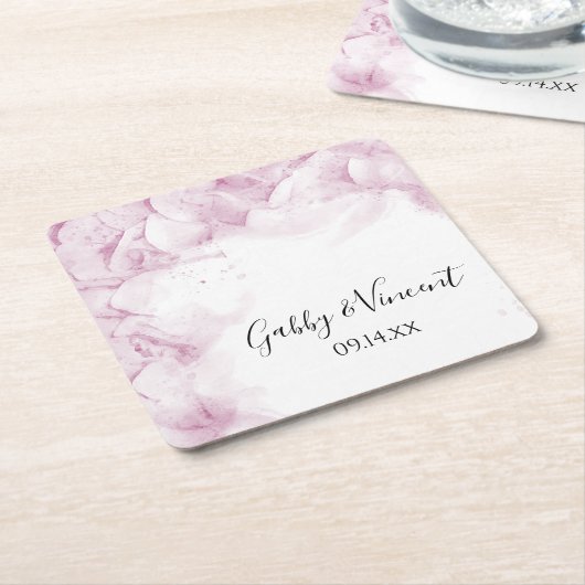 Dessous-de-verre Carré En Papier Fleurs d'Hydrangée rose Mariage d'aquarelle (Incliné)
