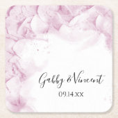 Dessous-de-verre Carré En Papier Fleurs d'Hydrangée rose Mariage d'aquarelle (Devant)