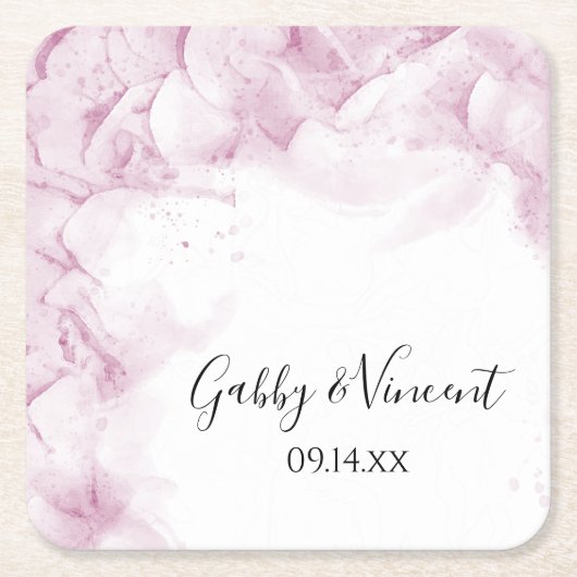 Dessous-de-verre Carré En Papier Fleurs d'Hydrangée rose Mariage d'aquarelle (Devant)