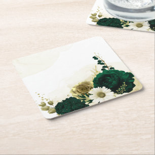 Dessous-de-verre Carré En Papier Fleurs dorées et vert émeraude incroyables