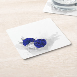 Dessous-de-verre Carré En Papier fleurs élégantes bleu roi et argent