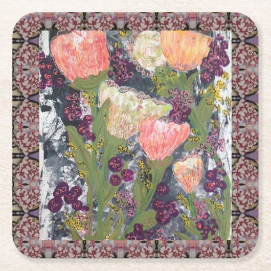 Dessous-de-verre Carré En Papier Fleurs et baies (Devant)