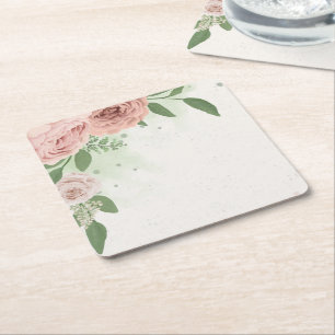Dessous-de-verre Carré En Papier fleurs et feuilles roses romantiques blush