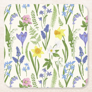 Dessous-de-verre Carré En Papier Fleurs et herbes vintages du printemps
