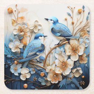 Dessous-de-verre Carré En Papier Fleurs et Oiseaux