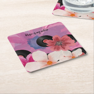 Dessous-de-verre Carré En Papier Fleurs et vinyle