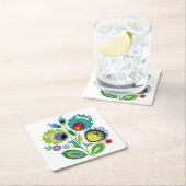 Dessous-de-verre Carré En Papier Fleurs folkloriques polonaises vertes (En situation)