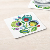 Dessous-de-verre Carré En Papier Fleurs folkloriques polonaises vertes (Incliné)