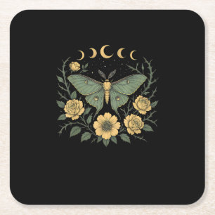Dessous-de-verre Carré En Papier Fleurs Goblincore Moth et Papillon Cottagecore
