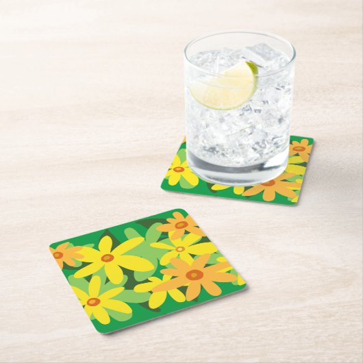 Dessous-de-verre Carré En Papier Fleurs jaunes (En situation)