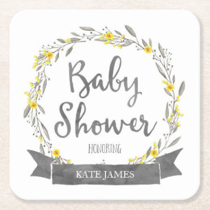 Dessous-de-verre Carré En Papier Fleurs jaunes et baby shower gris de guirlande de