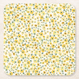 Dessous-de-verre Carré En Papier Fleurs Jaunes Minuscules : Aquarelle Sans Couleur.