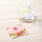 Dessous-de-verre Carré En Papier Fleurs jaunes orange mariage chinois (En situation)