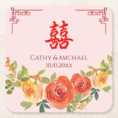 Dessous-de-verre Carré En Papier Fleurs jaunes orange mariage chinois (Devant)