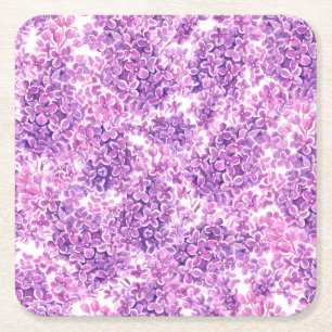 Dessous-de-verre Carré En Papier Fleurs lilas rose aquarelle