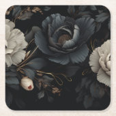 Dessous-de-verre Carré En Papier Fleurs noires et blanches (Devant)