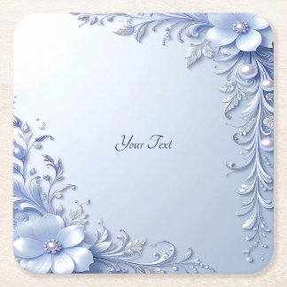 Dessous-de-verre Carré En Papier Fleurs Ornées Bleues avec Sous-plat en Papier Perl