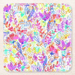 Dessous-de-verre Carré En Papier Fleurs pastel abstraites