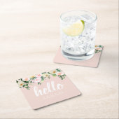 Dessous-de-verre Carré En Papier Fleurs Pastel Rose Moderne Bonjour Et Vous Nom (En situation)