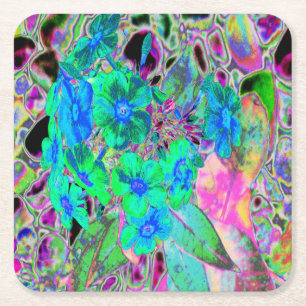 Dessous-de-verre Carré En Papier Fleurs psychédéliques vert citron et bleu