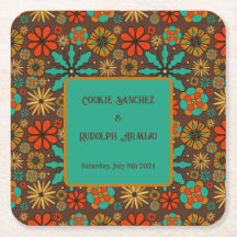 Fleurs Rétro Marron Turquoise Rouge floral groovy