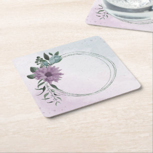 Dessous-de-verre Carré En Papier fleurs romantiques poussiéreuses violettes et bleu