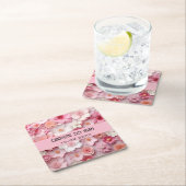 Dessous-de-verre Carré En Papier Fleurs rose blanc nom fête d'anniversaire (En situation)