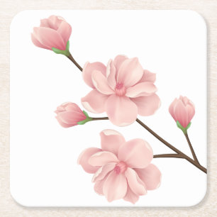 Dessous-de-verre Carré En Papier Fleurs roses de cerisier Fête de mariage florale