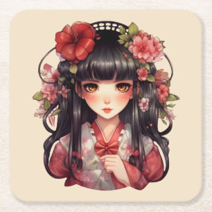 Dessous-de-verre Carré En Papier Fleurs roses d'une fille