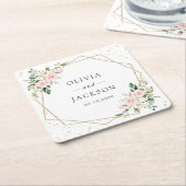 Dessous-de-verre Carré En Papier Fleurs roses, Fleurs blanches, Verdure, Mariage (Incliné)