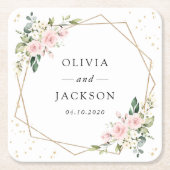 Dessous-de-verre Carré En Papier Fleurs roses, Fleurs blanches, Verdure, Mariage (Devant)