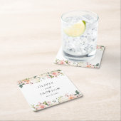 Dessous-de-verre Carré En Papier Fleurs roses, Fleurs blanches, Verdure, Mariage (En situation)