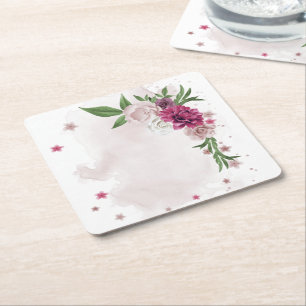 Dessous-de-verre Carré En Papier fleurs roses mauves blanches botanique carré